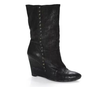 Plomo Black Leather Studded Wedges Sz 9!